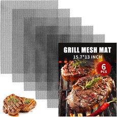 BBQ 그릴 메시 매트 6개 40.9 x 33cm(15.75 13인치) 논스틱 재사용 가능한 바베큐 매트 청소하기 쉬움 튼튼한 내열성 요리 야외 훈연기 펠렛 가스 숯, BBQ 그릴 메시 매트 6개, 40.9 x 33cm(1