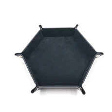 가죽 접이식 육각형 주사위 트레이 보라색 상자 RPG DnD 게임 보관 접을 수 있는 휴대폰 키 동전, 01 Black