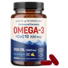 Mavnutrition 強化配方 Omega-3 魚油 1 865毫克 + 輔酶Q10 100毫克 天然檸檬風味軟膠囊, 1個, 60錠