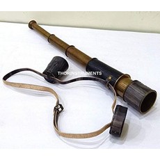 Nautical Handicrafts 앤티크 망원경 망원경 해적 해양 휴대용 45.7cm(18인치) 커버 그레이 가죽 해양 선물 소박한 빈티지 홈 데코 선물, Nautical Handicrafts 앤티크 망원경 망