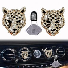 블링 레오파드 공기 청정제 2개 - 크리스탈 자동차 디퓨저 벤트 클립 라인스톤 장식 여성용 (골든), 블링 레오파드 공기 청정제 2개 - 크리스탈 자동차 디