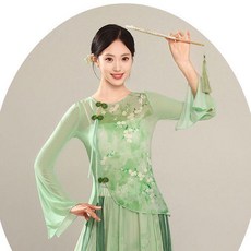 古典舞飄逸演出服套裝 梨花綠色紗衣古典練功彈力身韻女, 1個, 梨花綠色上衣,L, 梨花綠色