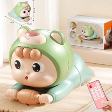 電動爬行娃娃 嬰兒爬行玩具 音樂學步玩具, 【绿色】188個內容+遥控器, 1個