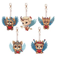 캐릭터 패턴 보석 십자수 키링 세트 diy 열쇠 고리 포함 비즈 큐빅 장식 참 만들기 액세서리 공예 취미, 1세트, S99005C(엔젤 5종