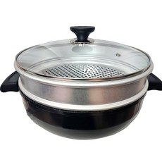 다용도 찜솥 시루솥 32cm 튀김팬 만두 랍스타 만두 꽃게 호빵 고구마 옥수수 가리비 조개 찜기 업소용 스팀솥 2단 국내산 찜통, 1개