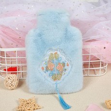 注水熱水袋 加厚防爆毛絨暖手袋 可愛學生小號暖水袋 暖肚子, 1個, 藍國風系列（1000ML）