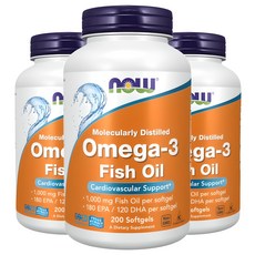 NOW Foods Omega-3魚油軟膠囊 1000mg, 200顆, 3罐