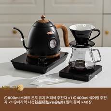 온도계 주전자 커피 전기포트 캠핑 손잡이 엔틱 스테인레스 인덕션 가정용, 블랙 푸어오버 세트고급 5종 세트