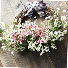핸드메이드 조화 리스 벽걸이 벽장식 리스 인테리어 현관문 사계절, 화이트, 화이트