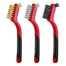 HQRNYP 와이어 브러시 3개 세트 자동차 청소 키트 곡선형 핸들 그립이 있는 나일론황동스테인리스 스틸 빗살 용접 슬래그 녹 페인트 스크러빙 청소용 액세서리 세척 297604