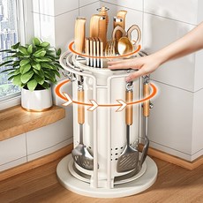 360도 회전 조리도구 걸이 칼꽂이 수저통 다용도 거치대, 블랙, 1개