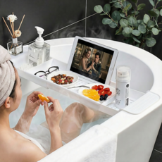 쿤스테이 미끄럼방지 길이조절 욕조 트레이, 화이트, 1개