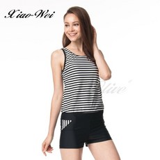 小薇的店 台灣製 假兩件式連身褲泳裝 時尚顯瘦 連身泳衣 S-2L, XL