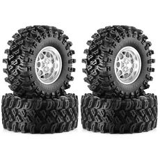 2.2'' 메탈 비드락 휠 및 크롤러 타이어 (4개) 1/8 RC 자동차 업그레이드용 KM5 YK4082 SCX10, 02 실버