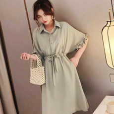 여성 카라 셔츠원피스 프릴소매 산모 수유 원피스_WFI30CS