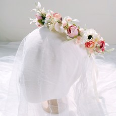 셀프 웨딩 촬영용 고급 조화 화관 꽃머리띠, 고급화관 A타입 - 핑크