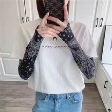 防曬面罩女冰絲臉罩開車防紫外線全臉口罩夏季護頸袖套薄款手臂袖, 黑色（腰果花防曬袖套）, 1個