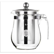304不鏽鋼過濾耐高溫玻璃茶具花茶壺 加厚耐熱泡茶壺 過濾紅茶器 冷熱水皆可用, 1個, 透明, 800ml