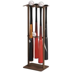 Gypie 새롭게 업그레이드된 딥 월넛 페인트 야구 배트 홀더 스탠드 메탈 프리 스탠딩 야구용 8개의 배트 5개 볼 보관 디스플레이, Walnut, 1개