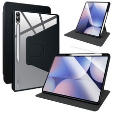 디상커 갤럭시 탭 720도 회전 단색 투명 펜슬수납 태블릿 케이스 S11 울트라/S11/S10 FE+/S9 FE+/S9 FE/A11+/A9+ 14.6/13.1/12.4/11인치, 블랙, 1개