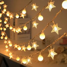 星星燈網紅彩燈串小夜燈少女心裝飾燈節日過年燈LED閃燈串燈, 1個, 氣泡水晶球+星星-彩色【絢麗耀眼】,觸8種燈光：10米100燈珠【防觸插電款