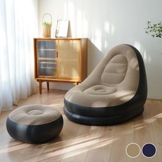 아뜰라임 고급 에어 1인용 빈백 소파 발판 세트, 베이지