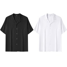 YINUO 1+1 남성용 여름 반팔 링클프리 오버핏 무지 남방