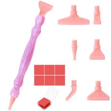 鑽石畫點鑽筆套裝 鑽石畫螺紋點鑽筆12種塑膠螺紋點鑽筆頭附膠泥DIY鑽石繡工具套裝, 1個, 粉紅螺紋點鑽筆組B