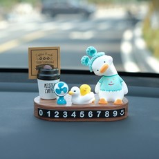 오리 자동차 전화번호판 핸드폰번호 플레이트 임시주차번호판 번호가리기 주차 캐릭터 슬램, 갸우뚱 그린티 오리 밀크티 호두나무 번호표, 1개