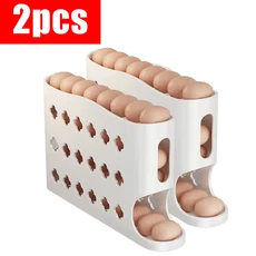 2pcs 4 레이어 슬라이드 계란 보관 상자 사다리 스타일 계란 상자 보관 냉장고 측면 도어 대용량 자동 계란, 01 White2 2pcs