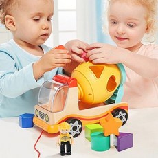 도형맞추기 원목블럭 장난감자동차 2세아기 유아 인지 사고력 향상교구, 1개