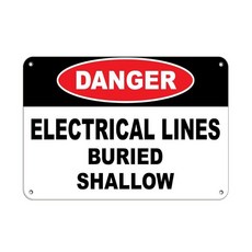 알루미늄 수평 금속 표지판 다양한 사이즈 위험 전기 라인 묻힌 얕은 위험 라벨 화이트 반도 테두리 내후성 거리 표지판 25.4x17.8cm(10x7인치)