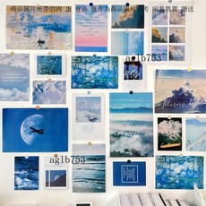 20張風景卡片背景墻貼氛圍感明信片文藝高級臥室宿捨背景墻裝飾, 1個, 早睡卡片1份,原套餐【送圓點貼】