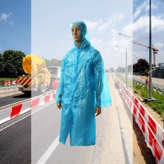 성인 우비 일회용 파란색 2매 비닐옷 휴대용 후드 방수 단추식 비옷