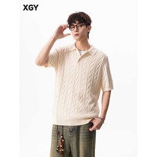 클린핏 꼬임짜임 텍스처 카라 반팔 티셔츠 남성용 올드머니룩 여름 폴로 스타일