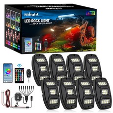 Nilight RGB LED 써치라이트 키트 언더글로우 멀티컬러 네온 라이트 포드 4개 블루투스 앱 컨트롤 플래시 음악 모드 포함 트럭 ATV UTV RZR SUV, 포드 8개, RGBW 22LED, 포드 8개