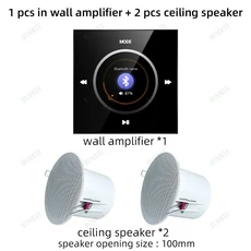 홈오디오 86 MINI 벽면 전력 배경 음악 플레이어 시스템 천장 스피커가 있는 블루투스 사운드 FM 제어판, 05 Black amp-2 spks