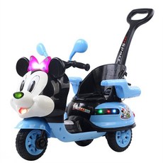 미니마우스 유아용 스쿠터 어린이용 세발 자전거 어린이 원격제어 장난감 핸드푸시모델, 전기 구동, 블루리모콘 대용량 배터리  핸드 푸시  LED, 1개