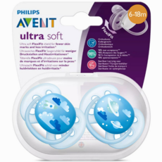 필립스아벤트 울트라소프트 노리개 젖꼭지 SCF22 2p 쪽쪽이, 6~18개월, 블루(구름), 블루(우주), 2개