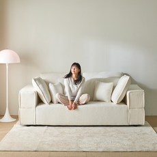 [쿠팡방문설치] 코지스퀘어 3인용소파 스툴미포함, 크림화이트(부클레)(스툴미포함)