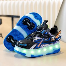 롤러슈즈 롤러스케이트 LED 바퀴 신발 탈부착 어린이용, 1개, S808 블루 더블