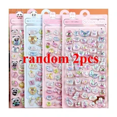 3D 무지개 엠보싱 스티커 귀여운 동물 디자인 플래너 책 장식에 완벽한 선물, [01] random 2pcs