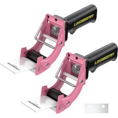 2개의 신속 교체 포장 테이프 디스펜서 건추가 칼날 포함 2IN50mm 경량 인체공학 산업용 휴대용 헤비 듀티 테이프 커터카톤 포장 및 상자 밀봉용 핑크색, Pink