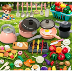 바베큐 그릴 포함 키친놀이 세트 어린이 요리 장난감 꼬치 음식 모형 주방 완구, 1세트, 붉은색3