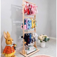 강아지옷 진열대 3단 우드 행거 애견 코트 옷걸이 옷랙 판매대, 소형 행거 3단 80x36x160cm