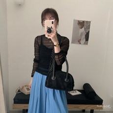 FW美衣 K0280 透膚抓皺壓紋長袖內搭 長袖上衣