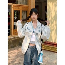 日系復古薄款防曬衝鋒衣外套女夏季休閒星星設計感學生運動服上衣