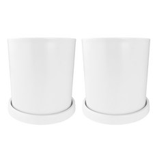 데일드 플라스틱 인테리어 원통형 18x19 화분 + 받침 세트, 화이트, 2세트