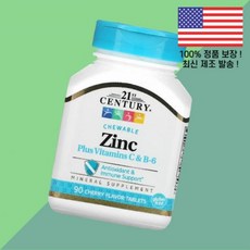 21센츄리 아연 징크 플러스 비타민C 비타민씨 비타민시 B 6 츄어블 체리 맛 90정정 Zinc Plus Vitamins C Chewable Cherry Flavor 90 Ta