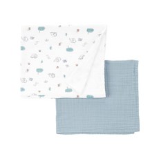 Simple Joys by Carter's 유니 베이비 2팩 면 거즈 담요 세이지 그린/화이트 코끼리